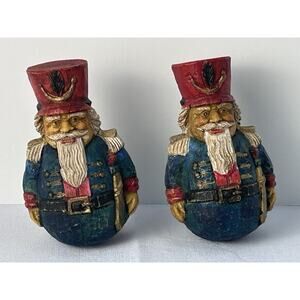 2 VTG Carved Ceramic Soldier Figurines Rocking Weighted Folk Art Rustic Decor